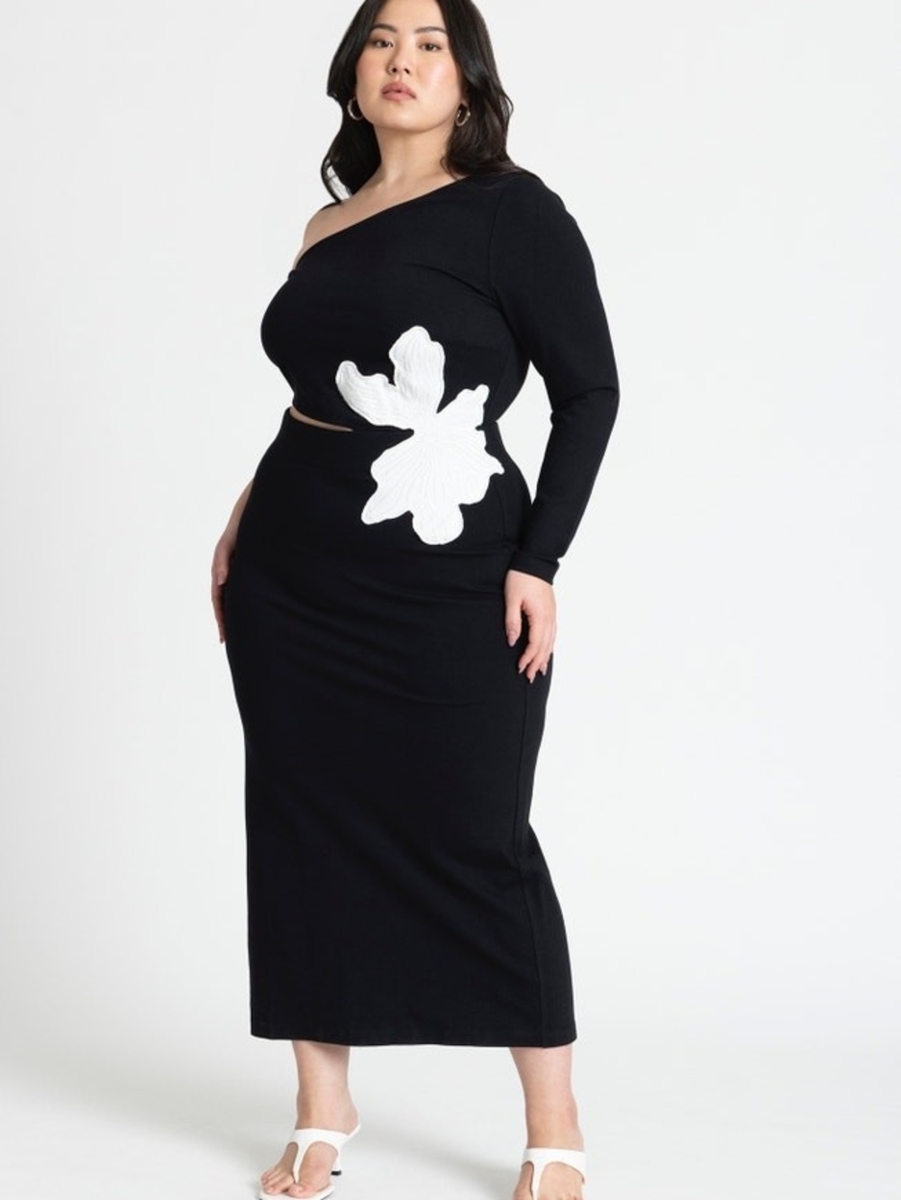 ELOQUII One-Shoulder Appliqué Midi Dress — Size 22W
